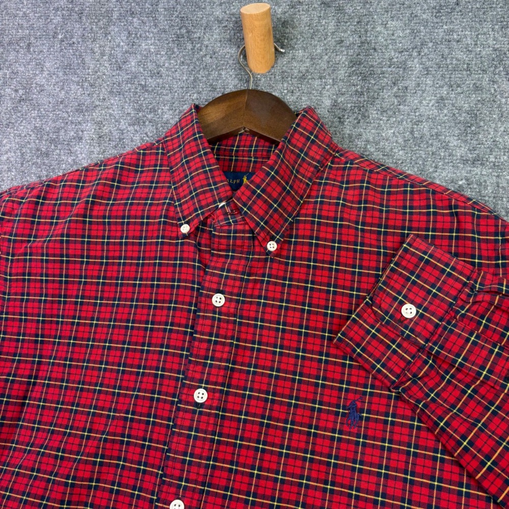 Ralph Lauren Button Down Shirt Mens XL Red Plaid Long Sleeve Cotton Pony Logo